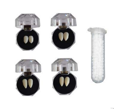 Kaishuai-Dientes de vampiro,colmillos vampiro,4 Tamaños Dientes de Disfraz con 1 Tubo de Adhesivo de Pellets de Dientes para Fiesta de Disfraz Apoyo Dientes de Fiesta de Halloween,Halloween Cosplay