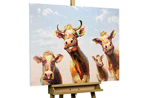 Kunstloft® Cuadro en acrílico 'Ágata y Sus Amigas' 100x75cm | Original Pintura XXL Pintado a Mano | Vacas Pasto Alpino Naturaleza Multicolor | Cuadro acrílico de Arte Moderno con Marco