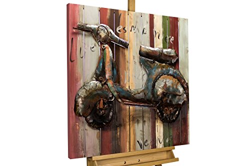 Kunstloft Extravagante Relieve de Pared de Metal Vespa Love' 80x80x6,5cm | Decoración XXL Escultura | Scooter Vespa vespino Colorido Italia | Cuadro Hecho a Mano Imagen Mural de Arte Moderno