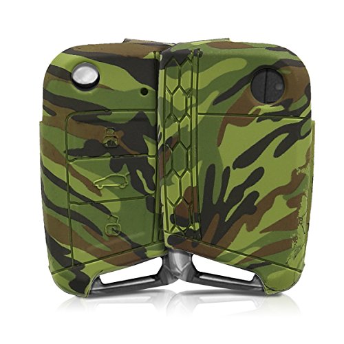 kwmobile Funda Compatible con VW Golf 7 MK7 Llave de Coche de 3 Botones - Carcasa Protectora Suave de Silicona - Camouflage