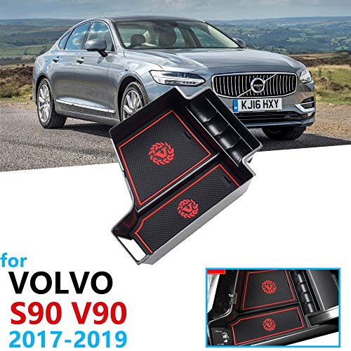 Linfei Para Volvo S90 V90 2017-2019 S 90 V Reposabrazos Caja Almacenamiento Almacenamiento Ordenación T4 T5 T6 T8 D3 D4 D5 Awd Accesorios Pegatinas