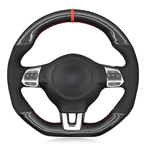 LSDJPO Cubierta del Volante del Coche Ante de Fibra de Carbono Negra Suave, para Volkswagen Golf 6 GTI MK6 VW Polo GTI Scirocco R Passat CC R-Line