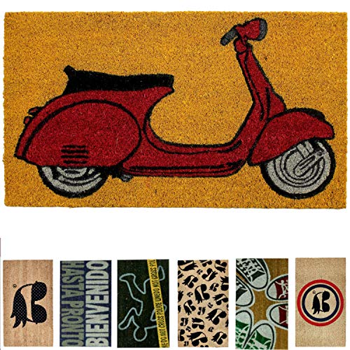 LucaHome - Felpudo 100% Fibra de Coco Natural 40x70cm con Base Antideslizante, felpudos para Exterior e Interior (Vespa)