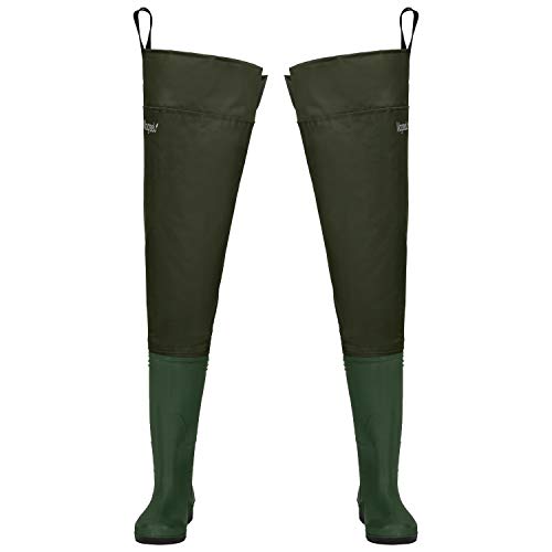 Magreel Pantalones de Pesca Impermeable Profesionales Waders Cuissardes para Hombres y Mujeres Wader Impermeable de PVC/Nylon con Correa Ajustable (Euro Size 45)