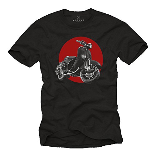 MAKAYA Vintage T-Shirt - Tuning Moto - Scooter Accesorios - Camiseta Motera Hombre Negro XL