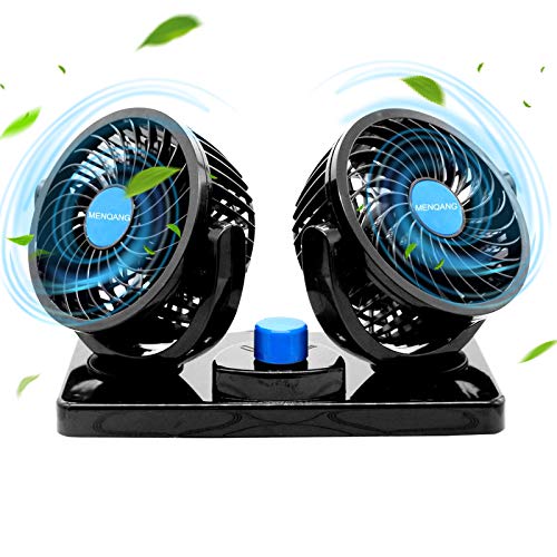 MENQANG Ventilador de Coche 360 ° Giratorio Cabezas Dobles Ventilador 12v con Encendedor de Cigarrillos Potente Silencioso 2 Velocidades Aire Acondicionado Coche para SUV RV ATV Barco Carro. (Negro)