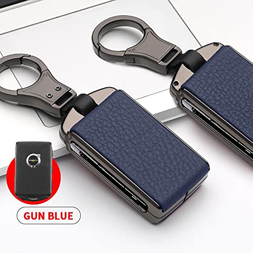 Metal Leather Car Key Cover For Volvo XC40 XC60 S90 XC90 V90 T5 T6 T8 Polestar 2 Key Protect Keychain Car Key Case Car Key Holer GUNBLUE