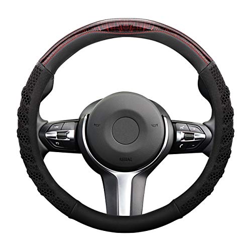 MoKo Funda Volante Coche con Diseño Antideslizante de Colmena Honeycomb, Fundas para Volante de Coche Automóvil Universal 3D de Cuatro Estaciones para Volante de 15 Pulgadas - Negro