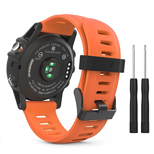 MoKo Pulsera Compatible con Garmin Fenix 3/3 HR/5X/5X Plus/D2 Delta PX/Tactix Bravo/Descent Mk1/Quatix 3, Correa de Silicona Respirable y Reemplazable, Banda de Reloj Deportivo con Cierre - Anaranjado