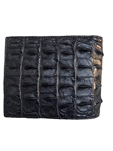 Negro doble cara premium genuino cocodrilo cocodrilo cocodrilo cuero Bifold cartera para hombres, cuero hecho a mano cartera hombres