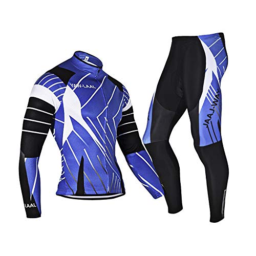 N/V D.Stil - Conjunto de ropa de ciclismo para hombre, camiseta de manga larga de forro polar con acolchado 3D, pantalones para bicicleta de montaña y de carreras M-3XL, Hombre, negro / azul, xx-large