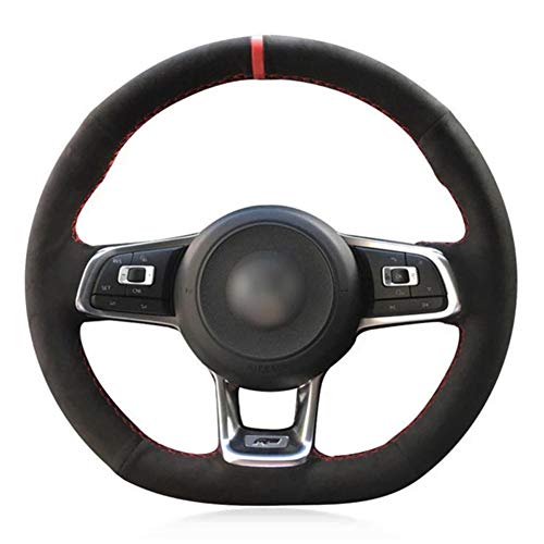 OPIZKLJ Cubierta de Volante de Coche de Gamuza Cosida a Mano DIY, para Volkswagen VW Golf 7 GTI Golf R MK7 VW Polo GTI Scirocco 2015 2016