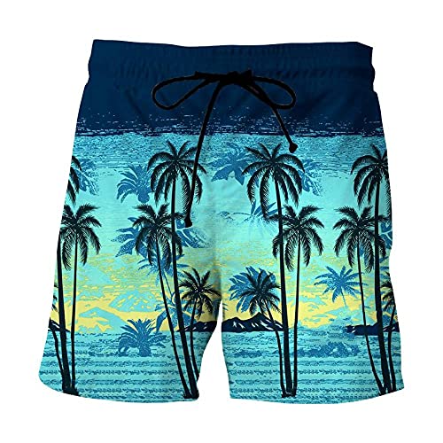 Pantalones Casuales De Playa,Summer Hawaiian Boardshorts Creative Coconut Grove Beach Shorts De Secado Rápido Transpirable con Bolsillos Bañador Informal Aloha Outfits para Vacaciones, Xlsummer Ha