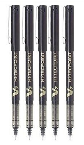 Pilot BX V7 negro Hi-Tecpoint Fino Bolígrafo de punta rodante 0,7 mm punta 0,5 mm ancho de línea (paquete de 5)