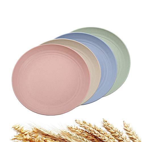 Plato Llano Irrompible Platos Saludables Paja Trigo Platos Ensaladas Plastico Duradero Juego platos saludables trigo Conjunto Fibra Trigo Resistente Protección del medio ambiente Juego De 4 Piezas