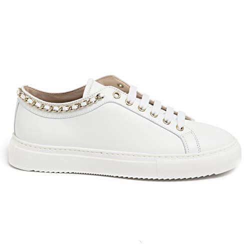 Stokton - Zapatillas de mujer 110 blancas de piel con cadena - 110D Vit+Acc.Bianco - Talla Blanco Size: 36 EU