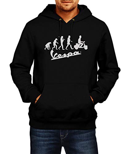 SWEATSHIRT Vespa Evolution Logo Sudaderas con Capucha Hoodie Ropa Hombre Men Car Auto tee Black Grey Negro Gris Long Sleeves Mangas Largas Present Christmas (S, Black)