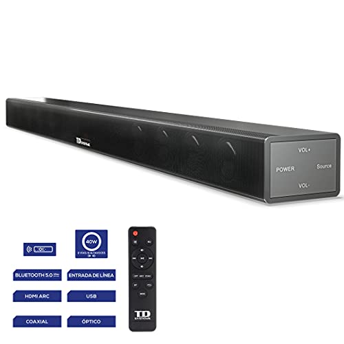 TD Systems SB40E11 - Barra de Sonido de 40W. Entrada Digital óptica, coaxial, HDMI, línea Jack 3.5, Bluetooth 5.0, y USB.