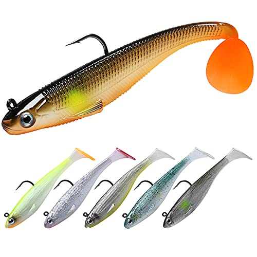 TRUSCEND Señuelos para la Pesca de la lubina, Swimbaits Blandos con anzuelos Ultra Afilados BKK & VMC, fórmula Japonesa, Revestimiento, Aparejos de Pesca para Agua Salada y Dulce