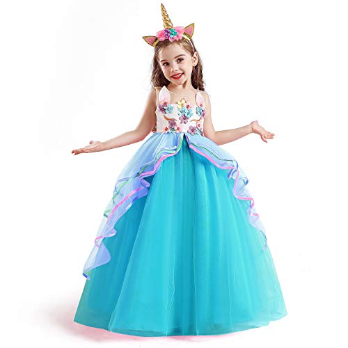 TTYAOVO Vestido de Fiesta con Volantes de Princesa sin Mangas para Niñas Tamaño(130) 5-6 años 700 Azul