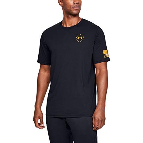 Under Armour Camiseta de Manga Corta con Bandera de la Libertad para Hombre, Hombre, Manga Corta, 1333350, Negro (003)/Steeltown Gold, M