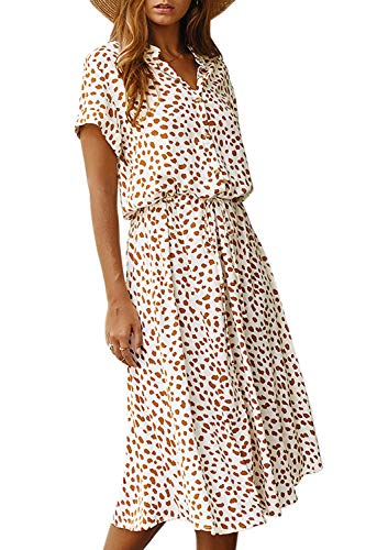 Vestido Mujer Bohemio Largo Verano Playa Fiesta Floral/Polka Dot Maxi Vestidos Cóctel Falda Larga Blanco S