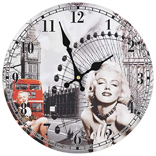 vidaXL Reloj Pared Vintage Retro Redondo Marilyn Monroe Londres Cocina Baño