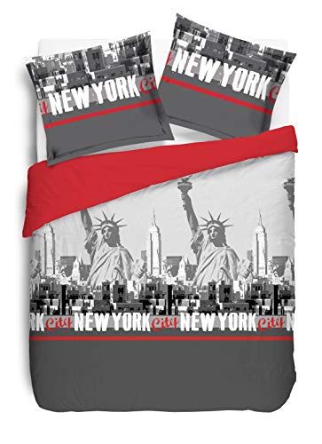 Vission New York - Funda de edredón y 2 Fundas de Almohada a Juego, algodón, Gris, 240 x 220 cm