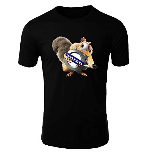 Volvo Scrat Ice Age Camiseta Hombre Coche Clipart Car Auto tee Top Negro Blanco Mangas Cortas Presente (M, Black)