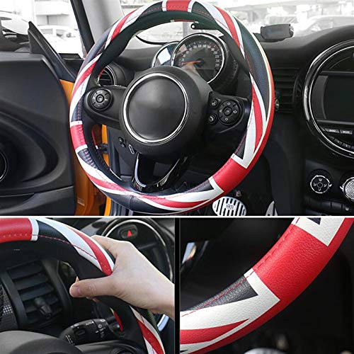 XHSM para BMW para Mini para Cooper One S JCW Clubman R55 R56 F60 Countryman Funda para Volante De Coche Union Jack Accesorios De Decoración De Cuero Decoración Coche (Color : Negro)