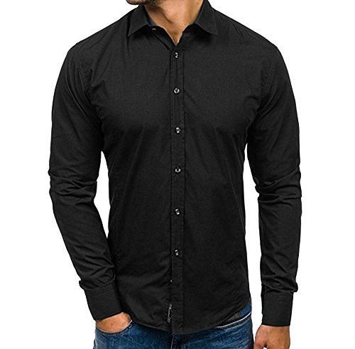Aiserkly - Blusa de manga larga para hombre, de algodón, color blanco, negro, azul claro, azul cielo, azul oscuro, rojo, morado Negro Negro ( M