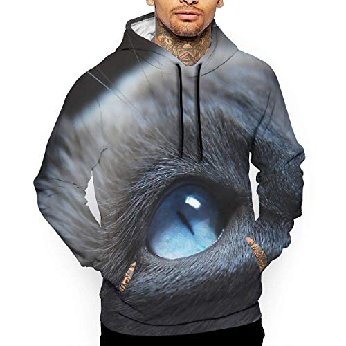 AKKUI Hombre Sudaderas con Capucha,Sudaderas, Men's Cool Halloween Black Cat 3D All Printed Hooded Pullover with Pocket Casual Hoodies Sweatshirt