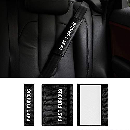 Almohadilla Cinturon Coche, Protector Cinturon Seguridad Cuero Premium para UP Polo Golf Jetta Passat CC con Fast Furious Blanco Pegatinas (2 Unidades)