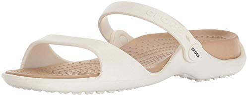 Crocs Cleo, Sandalias de Punta Descubierta para Mujer, Blanco (Oyster/Gold 13S), 39/40 EU