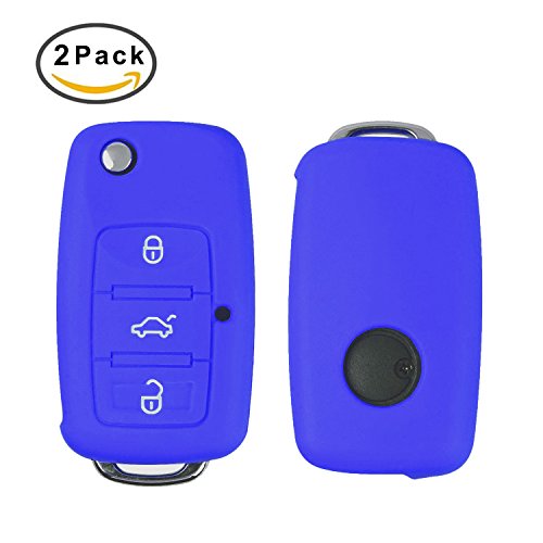 E-Mandala Funda Llave VW, 3 Botones Llave Carcasa in Silicona para Coche Volkswagen VW Golf 7 6 5 4 Caddy Lupo Polo Passat Skoda Fabia Bora Cover de Llave Car Key Case - Azul Oscuro