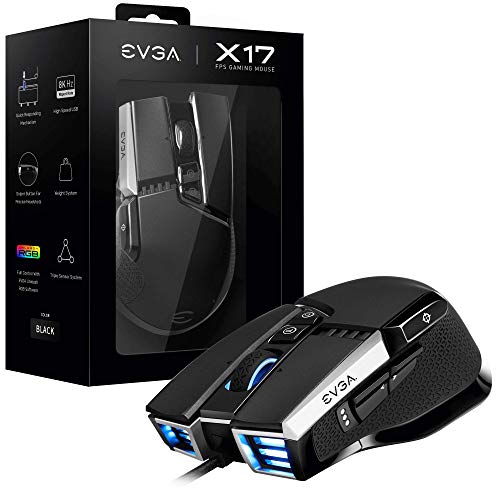 EVGA X17 Gaming Mouse, Wired, Black, Customizable, 16,000 dpi, 5 Profiles, 10 Buttons, Ergonomic 903-W1-17BK-K3