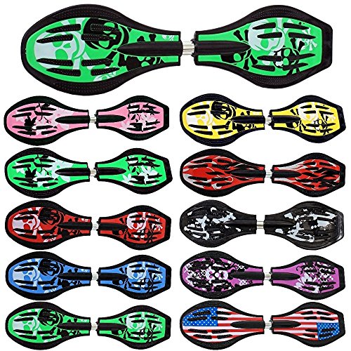 FunTomia® Waveboard Original con Ruedas LED y rodamientos ABEC-11 - Incluye Bolsa y CD - Rosa/Diseño Floral (Verde/Calavera)