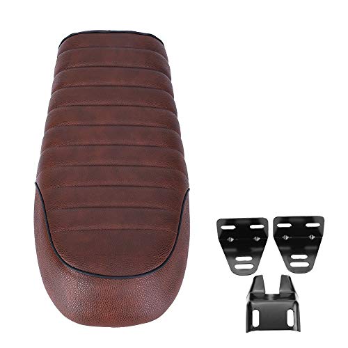 Hlyjoon Motorcycle Saddle Seat Moto de Cuero Vintage Cafe Racer Seat Cojín Plano para CG125 GN CG CB200 CB300 CB400S CB500 CB750 SR400 SR500 XJ XS KZ(Estilo C)