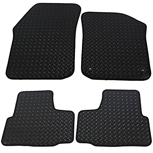 JVL - Juego de Alfombrillas de Goma para Coche, 4 Piezas, con 2 Clips Redondos, Color Negro