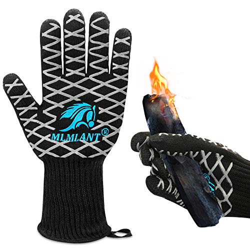 MLMLANT Guantes de Barbacoa,Manoplas ignifugo para Horno,Guantes Cocina,Oven Gloves Resistencia Térmica hasta 1472 ° C, Certificación EN407 protección Fuego contra Alta Temperatura (1 Par)