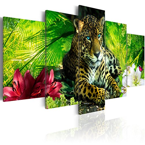 murando - Cuadro en Lienzo 200x100 cm Animal Impresión de 5 Piezas Material Tejido no Tejido Impresión Artística Imagen Gráfica Decoracion de Pared Jaguar Naturaleza g-C-0042-b-m