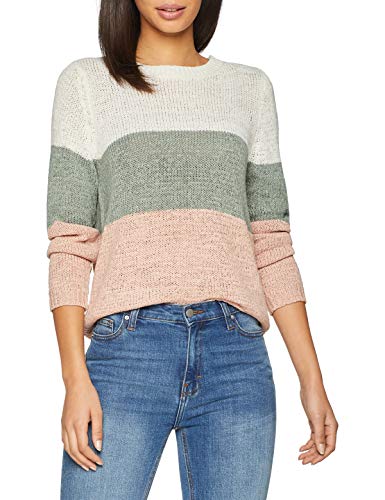 Only Onlgeena L/s Block Pullover Knt Noos suéter, Multicolor (Cloud Dancer Stripes: W. Chinois Green/Rose), 44 (Talla del Fabricante: X-Large) para Mujer