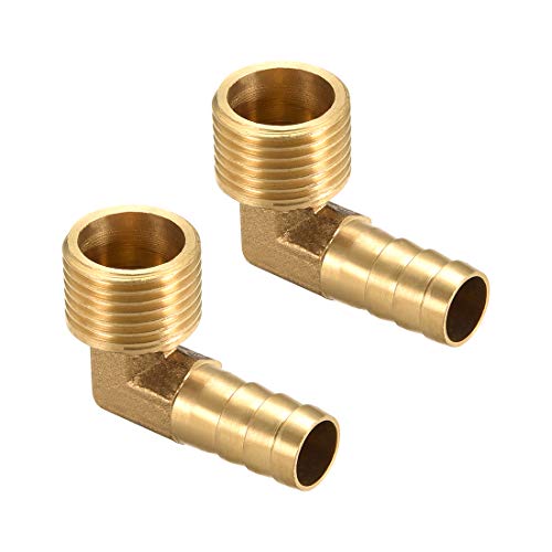 sourcing map Adaptador de Púa de latón de Manguera Codo de 90 grados 12mm de Púa x 1/2" G tubo macho 2uds