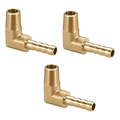 sourcing map Adaptador de Púa de latón de Manguera Codo de 90 grados 6mm de Púa x 1/8" G tubo macho 3uds