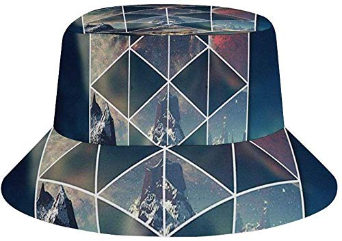 Sun Hat for Men/Women，Outdoor Packable Travel Bucket Cap Hats for Safari Fishing Hiking Beach Golf-Geometric Alien Planet Galaxy