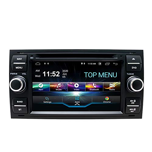 SWTNVIN Android 10.0 Coche Audio Cabezal estéreo Fits for Ford Focus Fusion Transit Fiesta Galaxy Reproductor de DVD Radio 7Pulgadas HD Pantalla táctil navegación GPS SWC 2GB+80GB(Negro06)