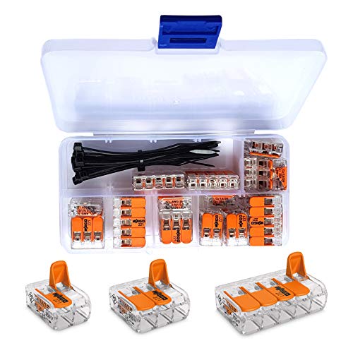 WAGO Serie 221 Compact, conectores para terminales eléctricas juego surtido de 25 piezas 10x 221-412 | 10x 221-413 | 5x 221-415 con intervisio 10 bridas de plástico para cables de 80 mm