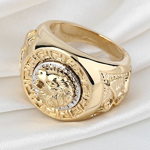 Wilk 19mm Hombres de la Moda Anillo de la Venda Noble Fresco de Cabeza de león Amarillo de 18 Quilates Chapado en Oro