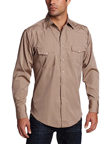 Wrangler Mens Sport Western Two Pocket Long Sleeve Snap Shirt, Dark Tan, L