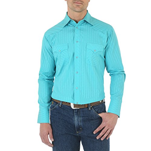 Wrangler Sport Western Camisa de manga larga con dos bolsillos para hombre - Azul - X-Large